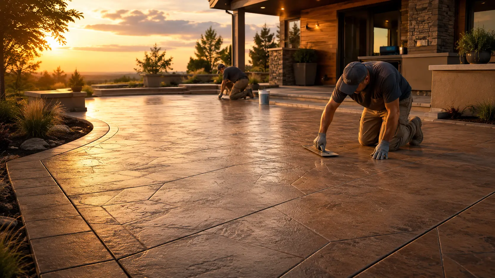 Decorative concrete finish on a residential outdoor area