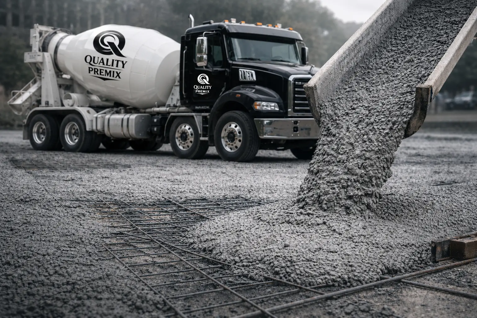 Standard premix concrete being poured for a residential slab